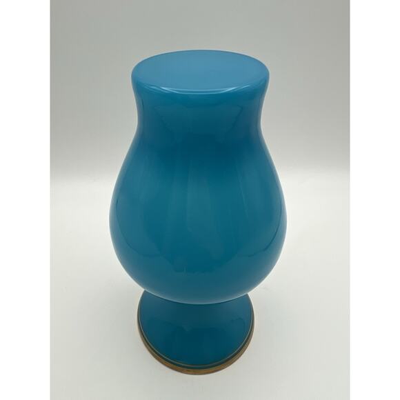 French Blue Opaline Glass Vase Baluster Shape & Flare Rim with Gold Band 8.25” - Picture 7 of 12